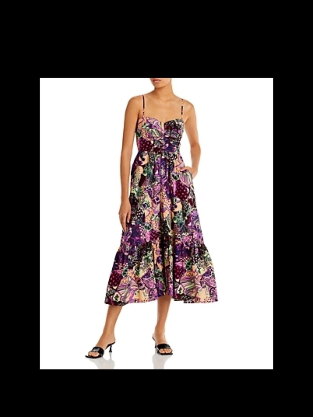 A.L.C. Purple Floral Patchwork Midi Dress with Spaghetti Straps